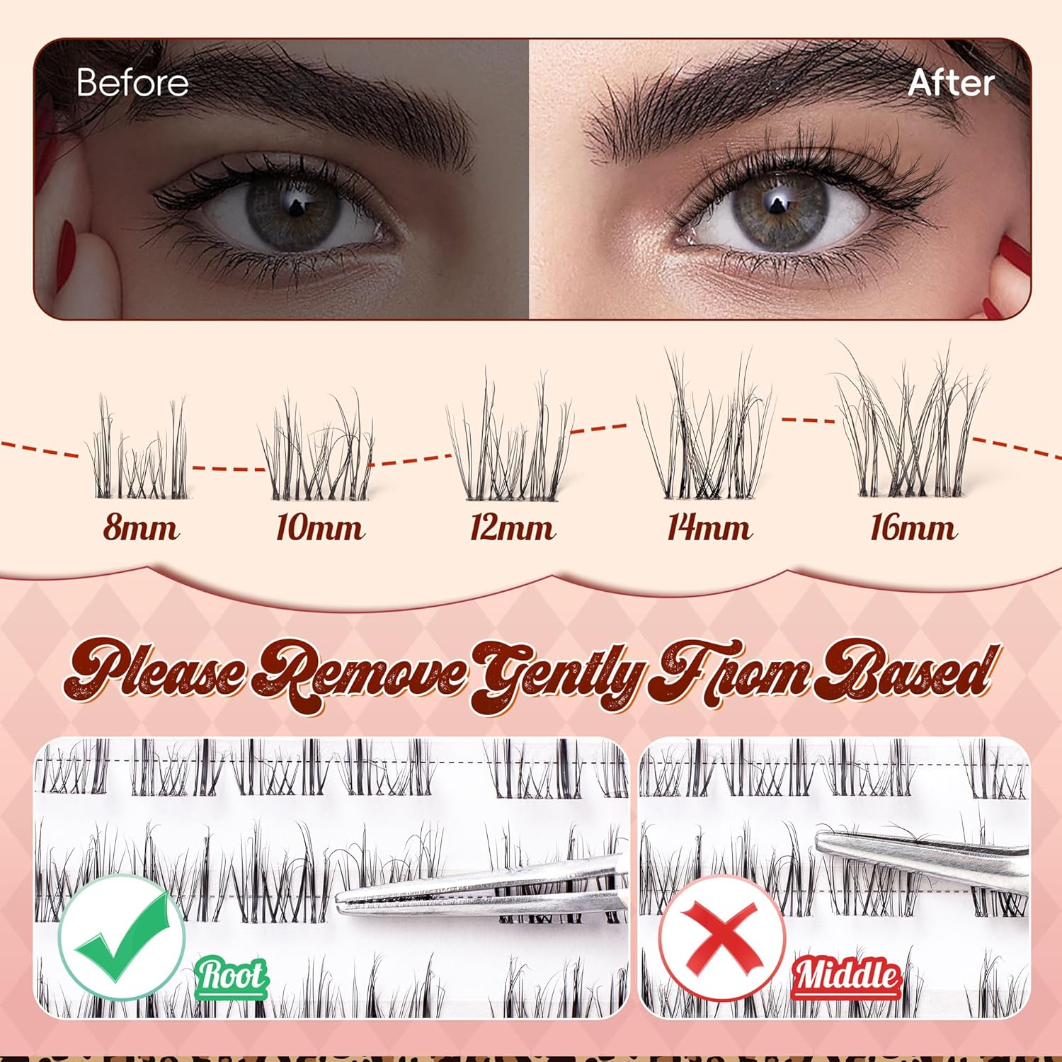 Lash Clusters 0.05mm PBT Fiber Eyelash Clusters, 0.1mm Superfine Invisiband D Curl Diy Lash Extension, 80pcs 8-16mm Individual Lashes Clusters Like Eyelash Extensions (Divine-D-8-16Mix)-FemmiqueWomen