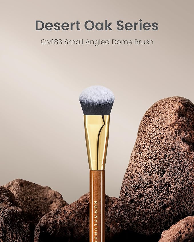 Desert Oak Series Angled Dome Cream Blush Brush - Medium Nylon Bristles for Flawless Cream/Liquid Blush Application, Seamless Stippling & Blending, Bubinga Handle & Brass Ferrule (CM 183)-FemmiqueWomen