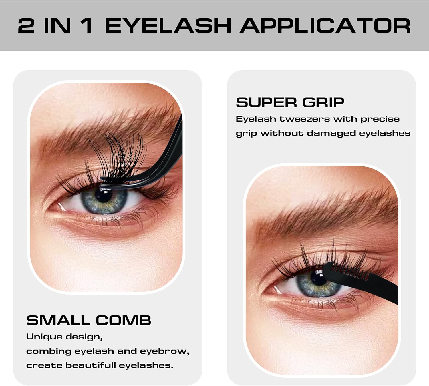 2 in 1 Lash Extension Tweezers with Comb, Stainless Steel Elbow Eyelash Extension Tweezers, Eyelash Tweezers for Lash Extensions, Precise Eyebrow Tweezers Tool for DIY False Eyelashes Clusters, Black-FemmiqueWomen