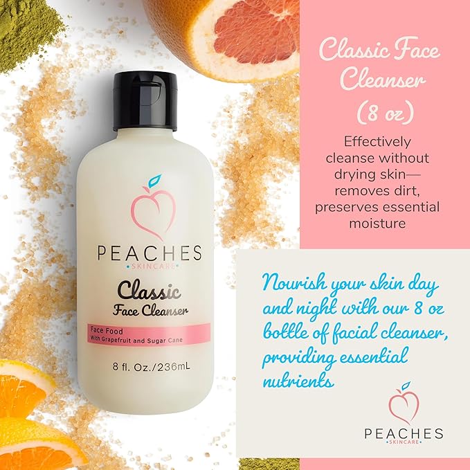 Hydrating Facial Cleanser – Gentle Daily Face Wash with Grapefruit, Sugar Cane, and Gotu Kola – Lightly Exfoliating Vegan Formula for All Skin Types – Classic Cleanser (8 oz)-FemmiqueWomen