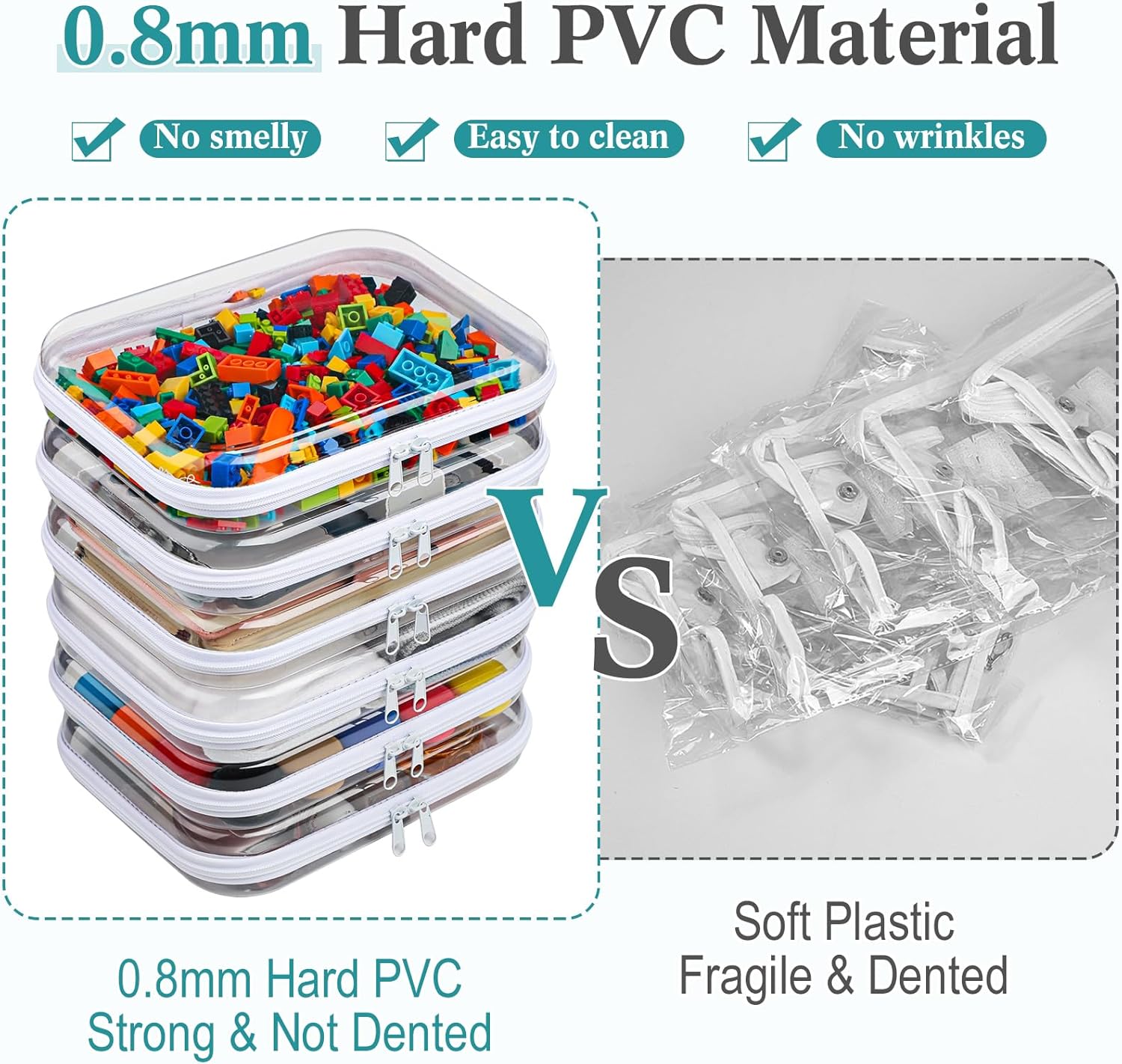 Sanwuta 6 Pcs Clear Hard Zipper Case Pencil Pouches Hard Plastic Zipper Pouches Makeup Bag Transparent Cases for Snacks Plastic Storage Organizer Box for Travel(White,9.84 x 7.87 x 2 Inch)-FemmiqueWomen