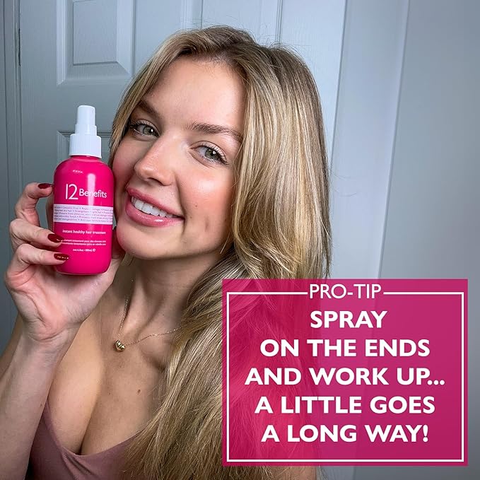 12 Benefits Leave-In Conditioner Spray – Instant Healthy Hair Treatment, Anti-Frizz, Detangles, Strengthens & Repairs, Heat Protection with Quaternium 39 & Silk Fibre Protein, 6 Fl Oz-FemmiqueWomen