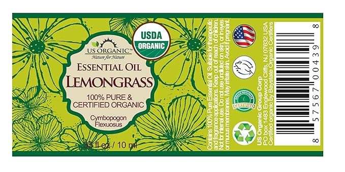 US Organic 100% Pure Lemongrass Essential Oil, USDA Certified Organic, Undiluted, Therapeutic Grade, Steam Distilled, for Aromatherapy, Freshening, and DIY Personal Care (10ml, Pack of 2)-FemmiqueWomen