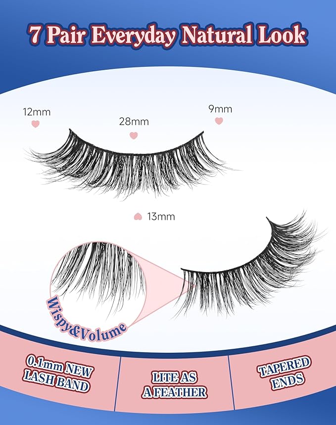 Natural Lashes Natural Look Wispy Eyelashes Flared Strip Eyelash False Eye Lash Soft Eyelashes Pack 7 Pairs 13MM D75-FemmiqueWomen