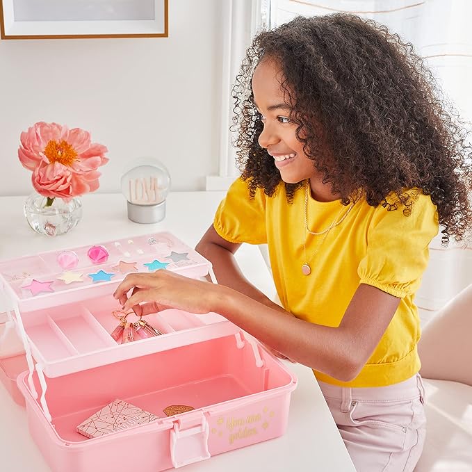 3C4G Pink and Gold Hard Case Makeup Storage Set - Kids Makeup Kit for Girls and Teens - Includes Storage Case, 5 Eyeshadows, 1 Blush, 2 Lip Glosses & 1 Nail Polish - Ages 8+ by Make It Real-FemmiqueWomen