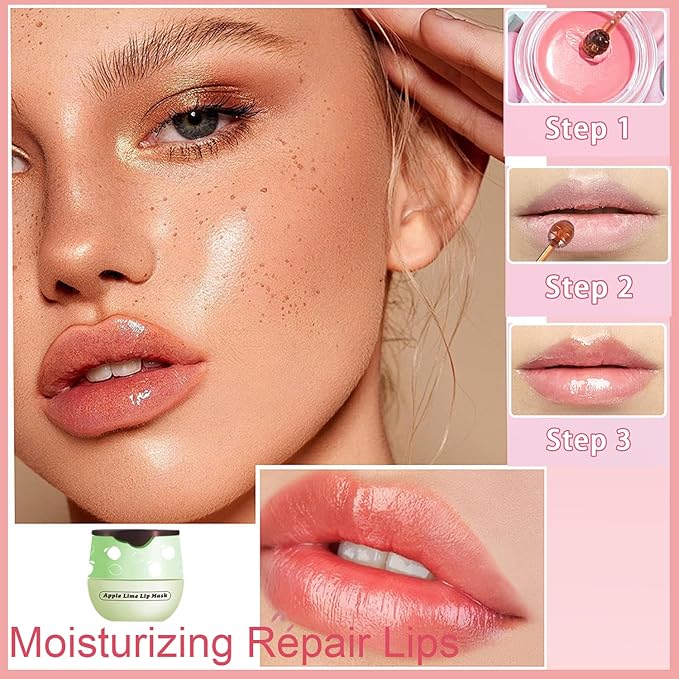1 PCS Bee Lip Balm Honey Pot, Exfoliating Apple Bee Lip Balm Sleeping Lip Mask Overnight with Sticks, Honey Pot Lip Balm Prevention Dry Hydrating and Crack Lip Scrubs-FemmiqueWomen