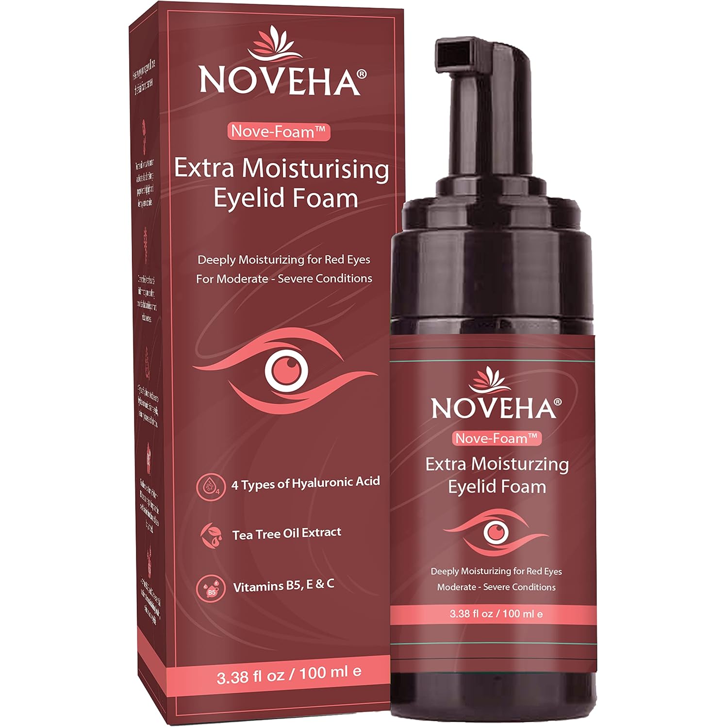 NOVEHA Extra Nove Eyelid Foaming Cleanser | Daily Skincare For Eyelashes & lids, Eye Irritations, Stye Eyes, Skin Dryness, Moisturize with Organic Ingredients, For All Skin Types - 3.38 oz-FemmiqueWomen