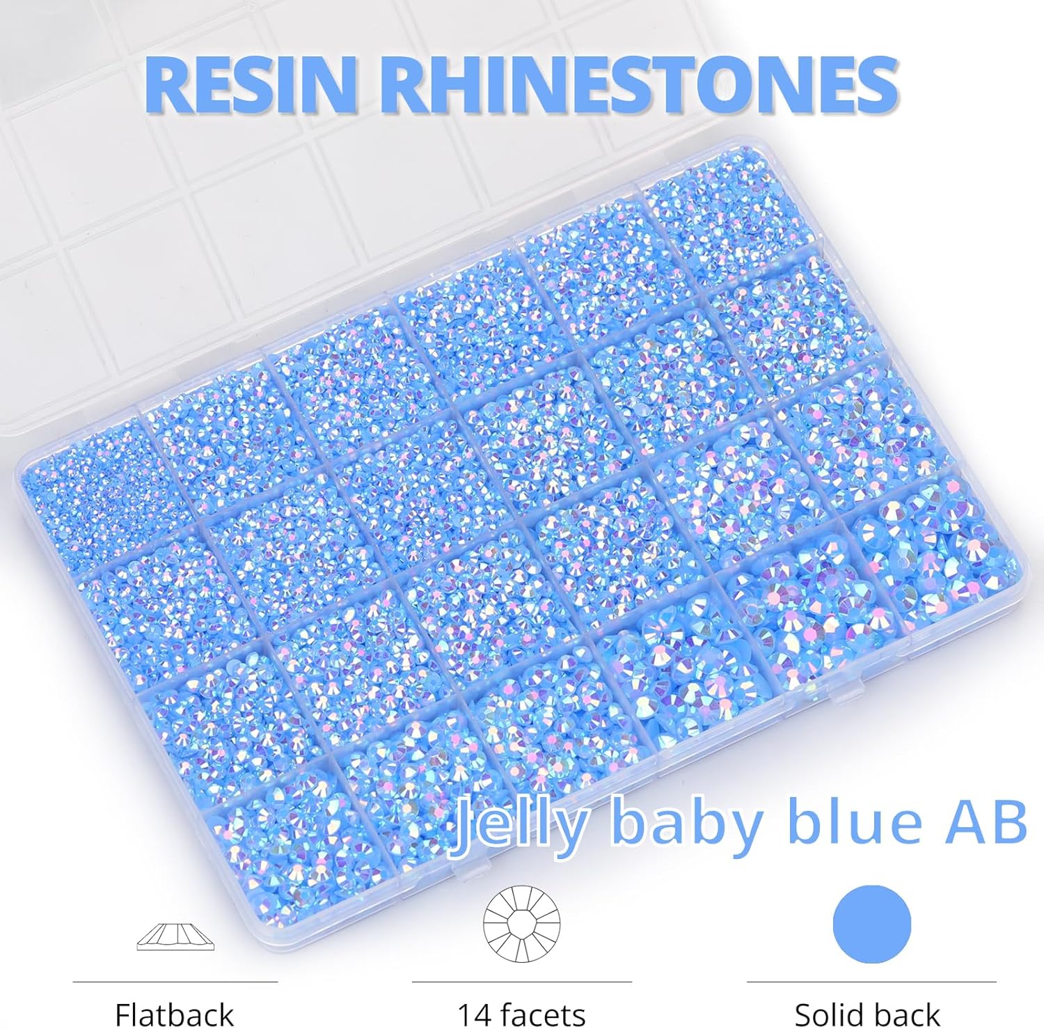 30000Pcs Resin Jelly Rhinestones Set for Crafting Bedazzling, Baby Blue AB Flatback Gems Jewels for Crafts Clothes Shoes Fabric Outfit Nails Makeup, Flat Back Crystal 2-6mm with b 7000 Glue-FemmiqueWomen