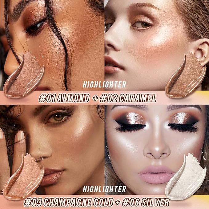 2 Pcs Cream Contour Stick Makeup Kit, Cream Highlighter Stick & Contour Bronzer Stick for Cheeks, Lightweight Blendable Smooth -Highlighter & Bronzer (#04 Light Rose Gold #07 Coffee)-FemmiqueWomen