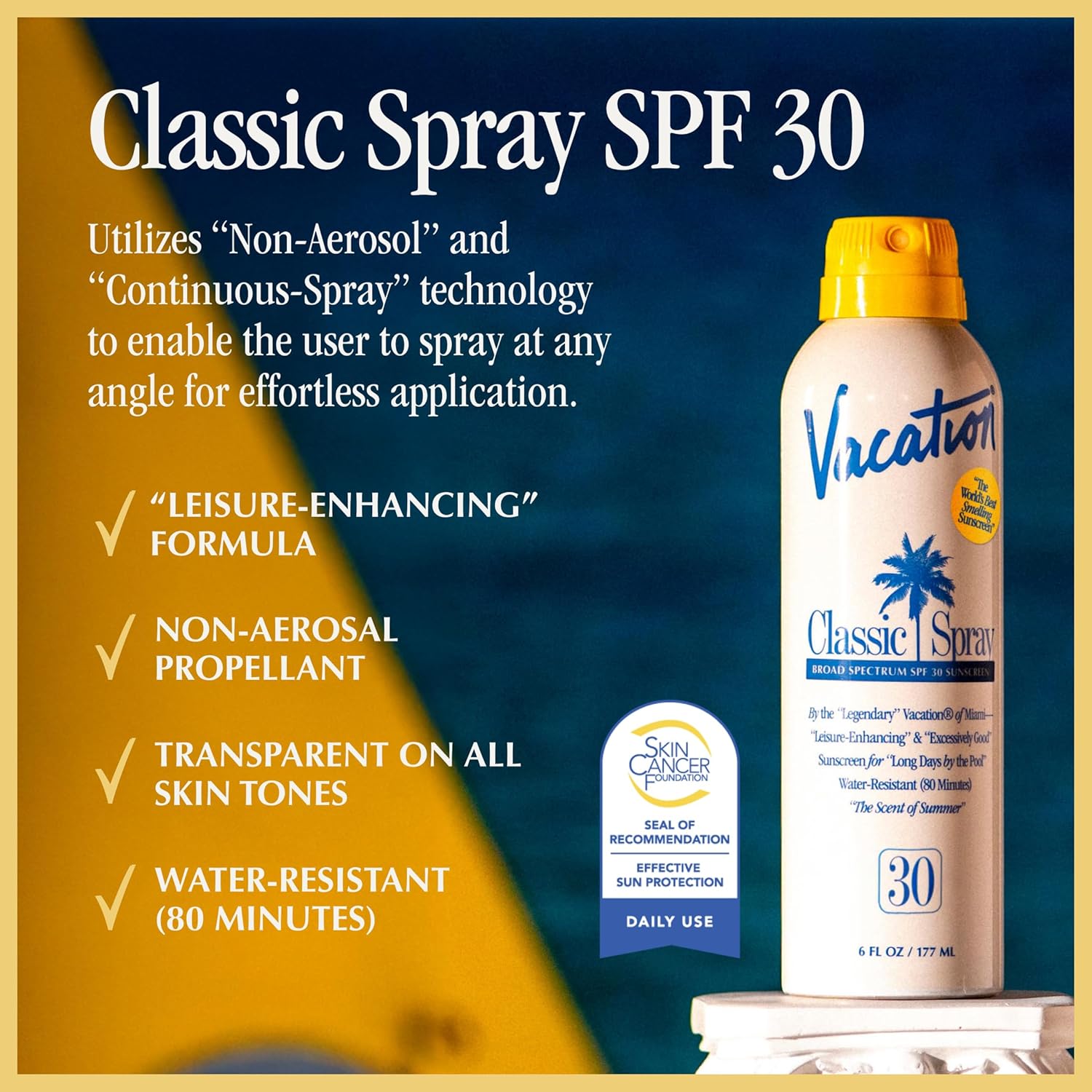 Vacation Classic Sunscreen Spray SPF 30, Water-Resistant, Lightweight, Transparent on All Skin Tones, Dermatologist-Tested, Vegan, 6 Fl. Oz. (Value Pack of 3)-FemmiqueWomen