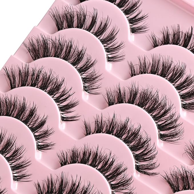 FARRED Cat Eye Lashes False Eyelashes Short Wispy Lash Strips Volume Eyelash 14 Pairs Cateye Medium Length False Clear Band Lashes Natural Looking Hybrid Clusters Full Strip Lashes (F29 | 7-14mm)-FemmiqueWomen