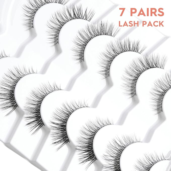 Wispy Cat Eye Lashes False Eyelashes Natural 10mm Short Lashes Pack Soft Strip Eyelash 3D Volume C Curl Natural Eyelashes 7 Pair Siligli Eyelashes-FemmiqueWomen