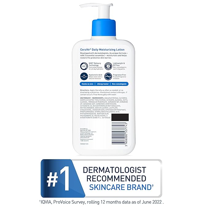 CeraVe Daily Moisturizing Lotion for Dry Skin, Body Lotion & Face Moisturizer with Hyaluronic Acid and Ceramides, Daily Moisturizer, Fragrance Free, Oil-Free, 19 Ounce-FemmiqueWomen