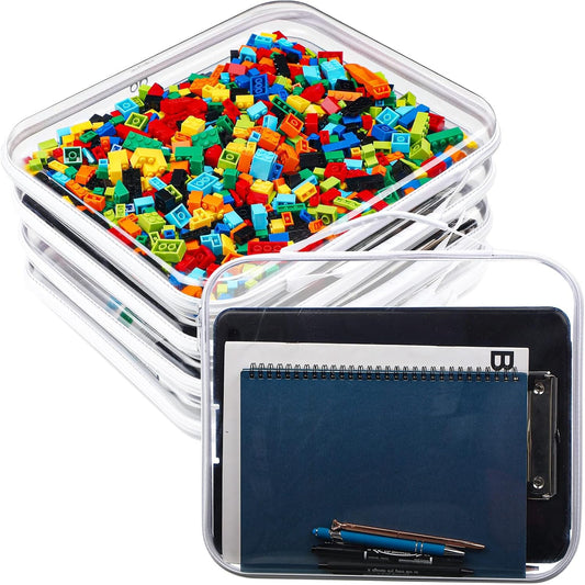 Sanwuta 4 Pcs Clear Hard Zipper Case with Handle Office Storage Cases Hard Plastic Pouches Transparent Bins for Toys, Snacks, Cosmetics, Building Blocks, Puzzles(13.8 x 11.8 x 2 Inches,White)-FemmiqueWomen