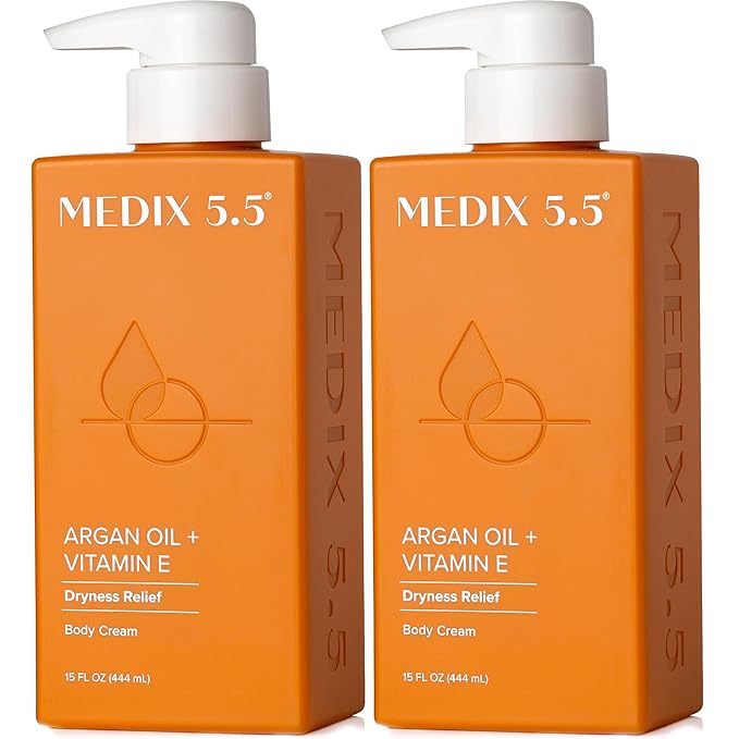 Medix 5.5 Argan Oil + Vitamin E Cream Anti Aging Skin Care Moisturizer Body Lotion For Women & Men | Firming Body Lotion Reduces Look Of Wrinkles, Cellulite, Crepey Skin, & Uneven Skin Tone, 2-Pack-FemmiqueWomen