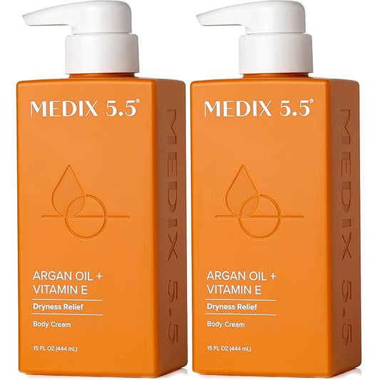 Medix 5.5 Argan Oil + Vitamin E Cream Anti Aging Skin Care Moisturizer Body Lotion For Women & Men | Firming Body Lotion Reduces Look Of Wrinkles, Cellulite, Crepey Skin, & Uneven Skin Tone, 2-Pack-FemmiqueWomen