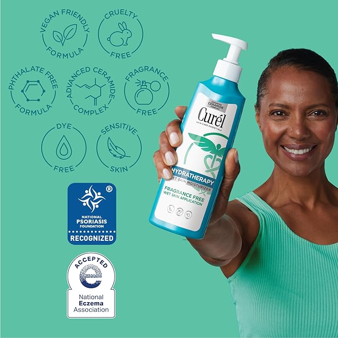 Curel Hydra Therapy In Shower Lotion, Itch Defense Body Moisturizer with Advanced Ceramide Complex, Vitamin E, & Oatmeal Extract, 12 Oz-FemmiqueWomen