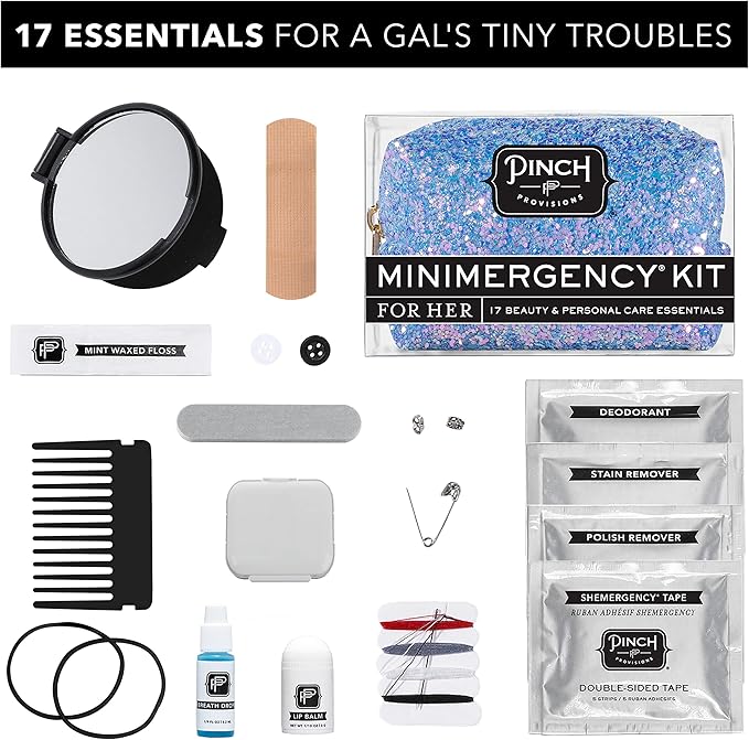Pinch Provisions Blue Periwinkle Minimergency Kit, includes 17 Travel-Sized Cosmetic Essentials, Convenient for Purses, Emergency Beauty Accessories, Gifts for Holiday’s & Birthday’s-FemmiqueWomen