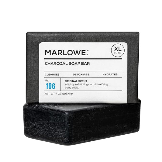 MARLOWE. No. 106 Charcoal Soap 7 oz, Body Bar Soap for Men, Cleansing, Purifying & Hydrating with Natural Extracts, Shea Butter, Olive Oil & Green Tea Extracts, Fresh Woodsy Scent-FemmiqueWomen