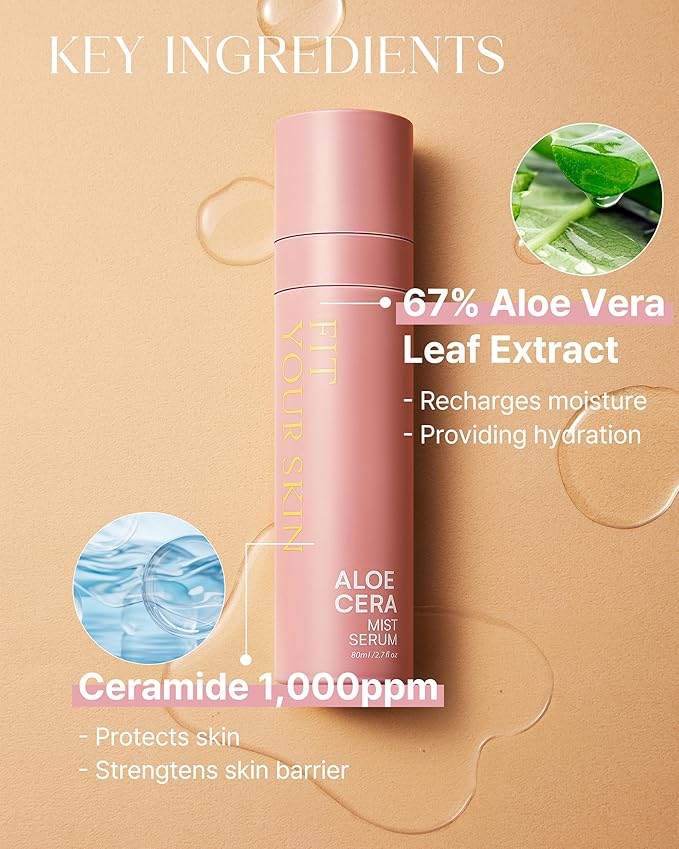 Aloe Cera Mist Serum - Vegan Hydrating Face Spray with Aloe Vera and Ceramide for Rough and Dry Skin - Refreshing & Hydrating Facial Mist - Fresh Herb Citrus Scent, 2.7 fl.oz.-FemmiqueWomen