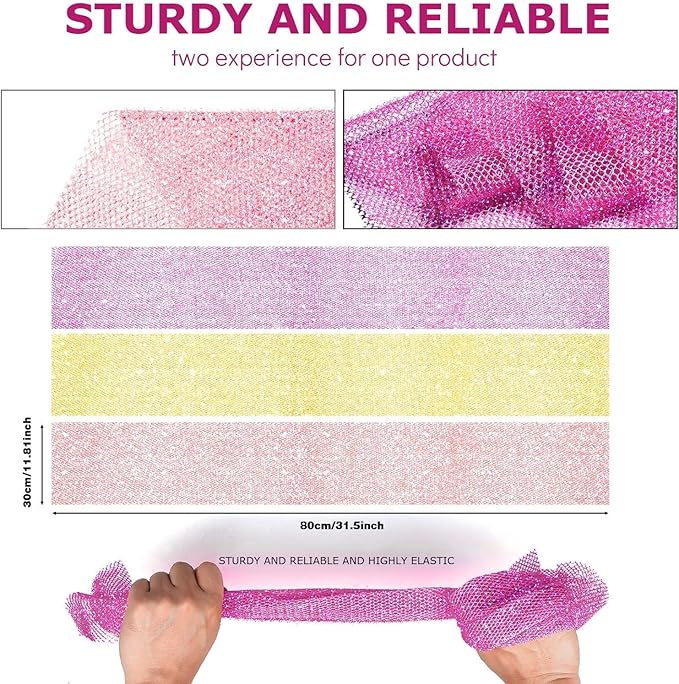 3 Piece Bright Style African exfoliating net Exfoliating Shower Set Long Bath Sponges for Smooth, Refreshed Skin, The Exterior Gleams - Ideal for Daily Use (Bright Yellow, Pink, Purple)-FemmiqueWomen