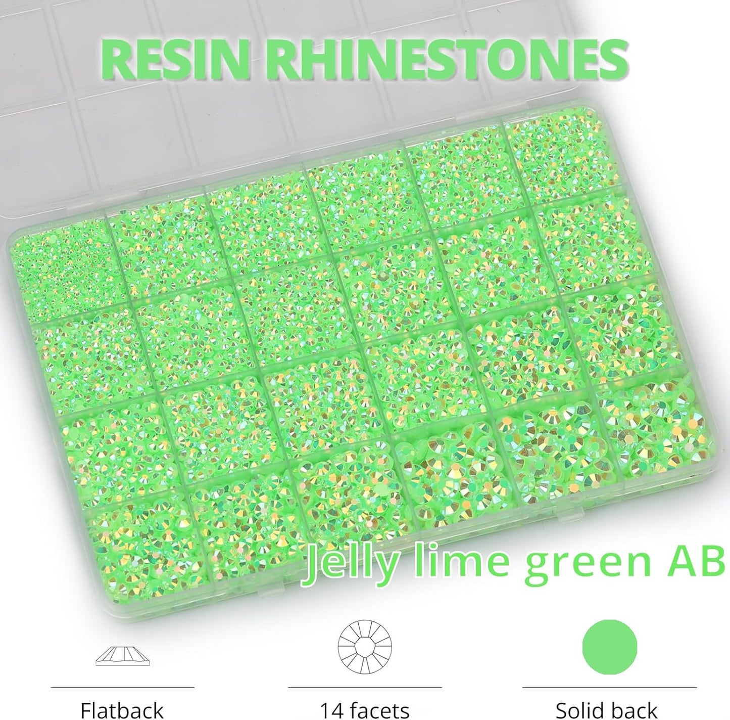 30000Pcs Resin Jelly Rhinestones Set for Crafting Bedazzling, Neon Lime Green AB Flatback Gems Jewels for Crafts Clothes Shoes Fabric Outfit Makeup, Flat Back Crystal 2-6mm with b 7000 Glue-FemmiqueWomen