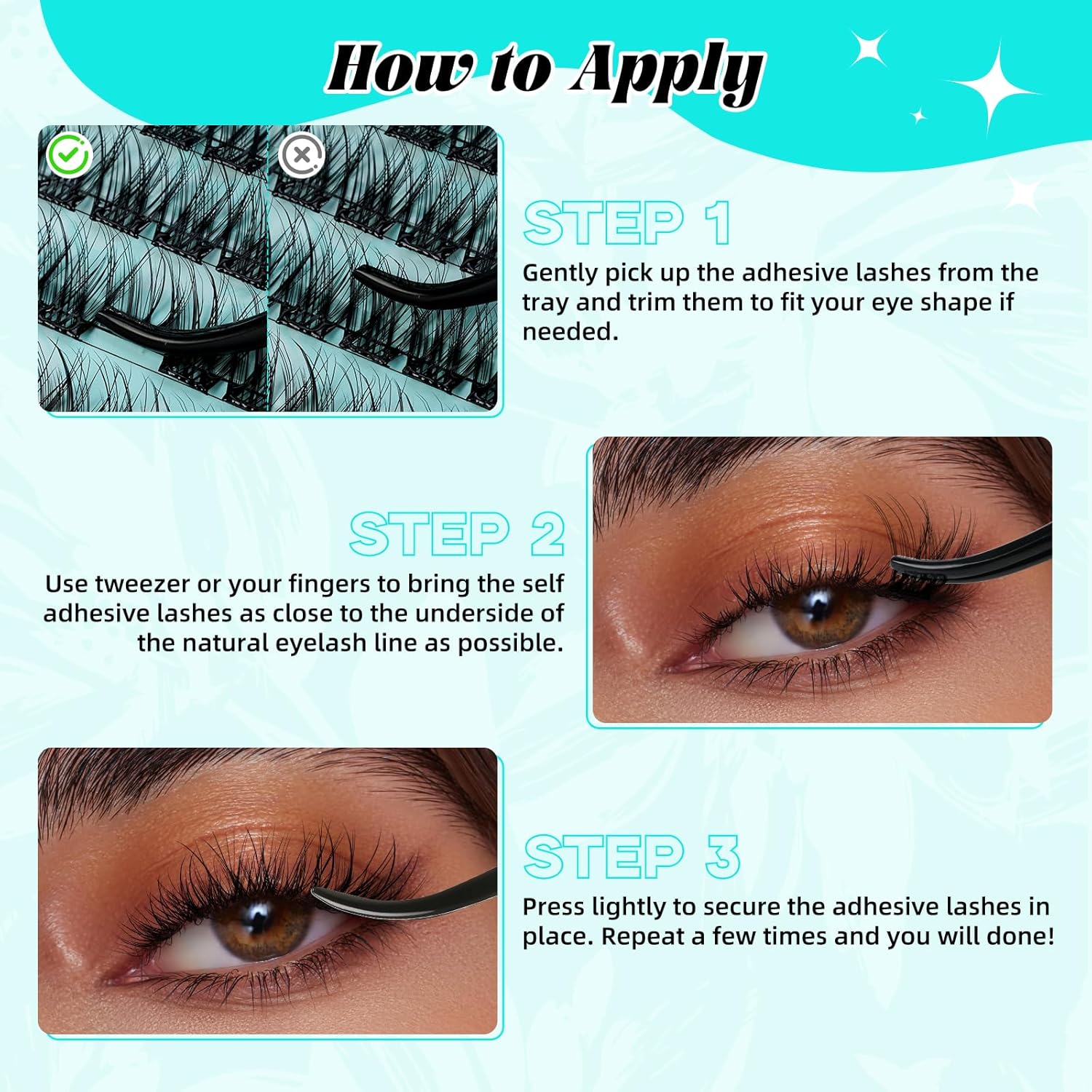 120PCS Self Adhesive Eyelashes Natural C Curl 8-16mm Self Adhesive Lash Clusters,No Lash Glue Needed,Impress Lashes Wide Stem Lashes Extension-FemmiqueWomen