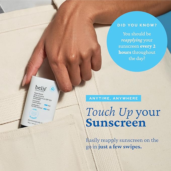 belif Aqua Bomb Niacinamide Sunscreen Stick SPF 50+ PA++++ – Korean Sunstick for Face with Hyaluronic Acid, No White Cast, Lightweight Velvet Finish, Daily UV Protection, Semi-Matte Glow, 0.63 oz-FemmiqueWomen