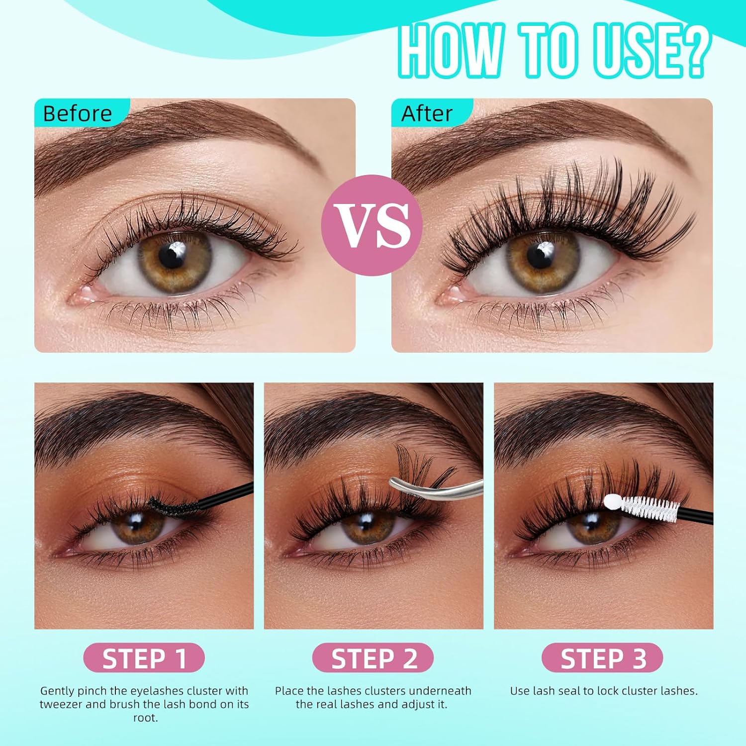 Lash Clusters 200pcs, Eyelash Extension Kit 40D D Curl Diy Cluster Eyelashes Extensions Lash Bond and Remover Waterproof Lash Applicator Tools for 8-18mm Mix Lashes Beginner Self Use-FemmiqueWomen