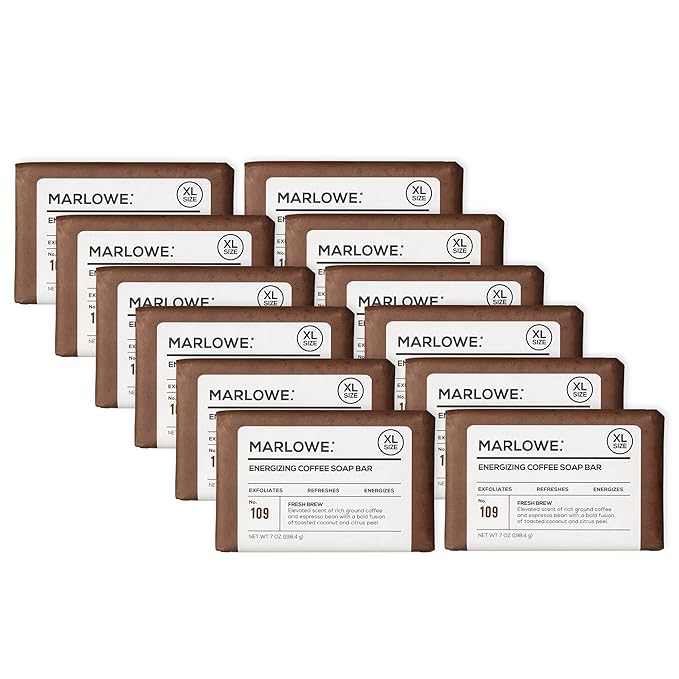 MARLOWE. No. 109 Coffee Bar Soap 7 oz (12 Bars) – Exfoliating Body Scrub for Men with Natural Extracts, Caffeine, Coffee Bean & Cocoa Butter – Energizing Fresh Brewed Scent-FemmiqueWomen