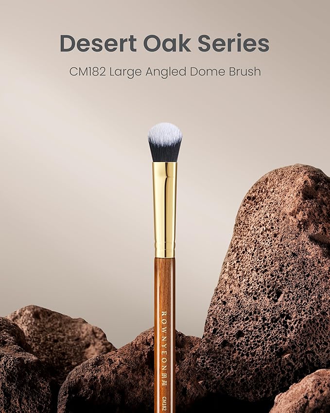 Desert Oak Series Precision Angled Dome Highlight Brush - Small Nylon Bristles for Targeted Cream/Liquid Highlighter, Under-Eye, Nose Bridge & Detail Work, Bubinga Handle & Brass Ferrule (CM 182)-FemmiqueWomen