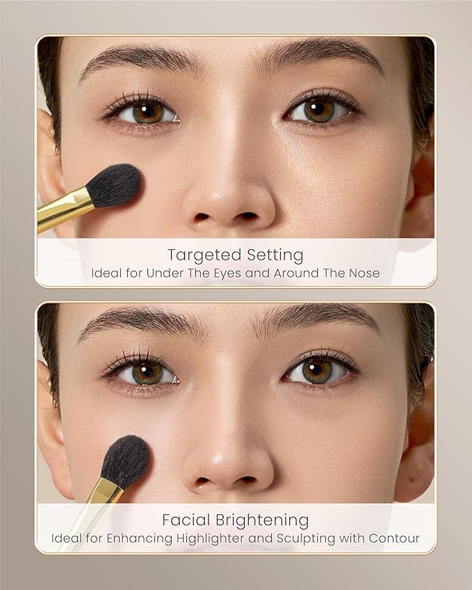 Desert Oak Series Highlighter & Setting Brush - Grade-A Fine LambsGoat Hair for Airbrushed Finish, Multi-Use for Cheeks/Nose/Under-Eyes, Ebana Handle & Brass Ferrule (CM 165)-FemmiqueWomen