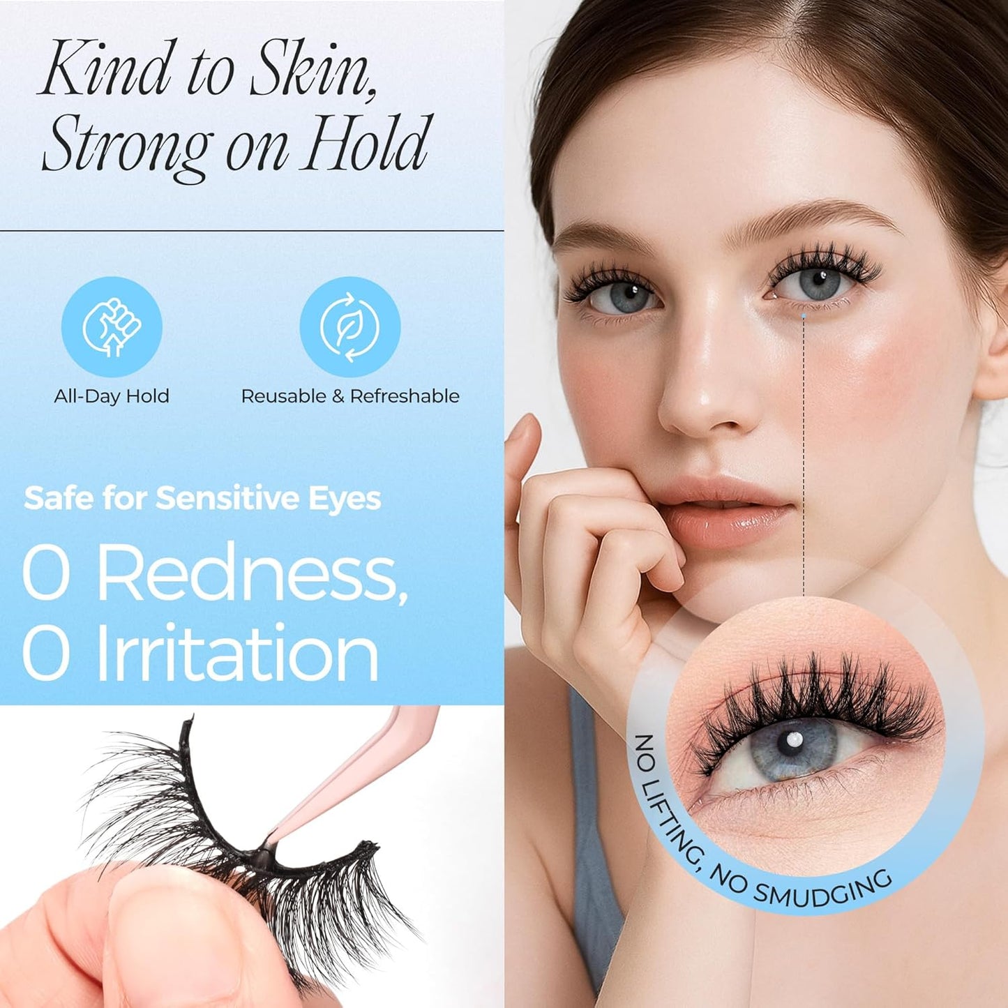 LASHVIEW Self Adhesive Eyelashes 5 Pairs Cat Eye Wispy Self-adhesive False Lashes Reusable Natural Look Press On Lashes No Glue Need Eyelashes with Replacement Adhesive Strips (CV105)-FemmiqueWomen