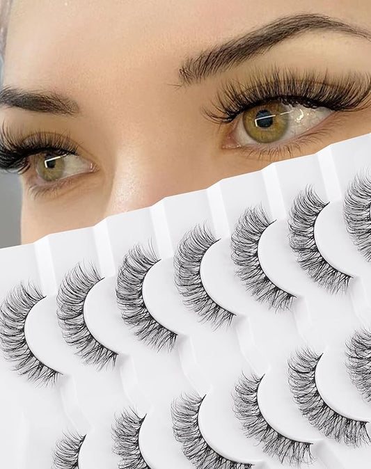 Short Eyelashes Natural Look Wispy Mink Lashes Thick False Eyelashes Small Eye Lashes Pack Fluffy Strip Lashes 7 Pairs-FemmiqueWomen