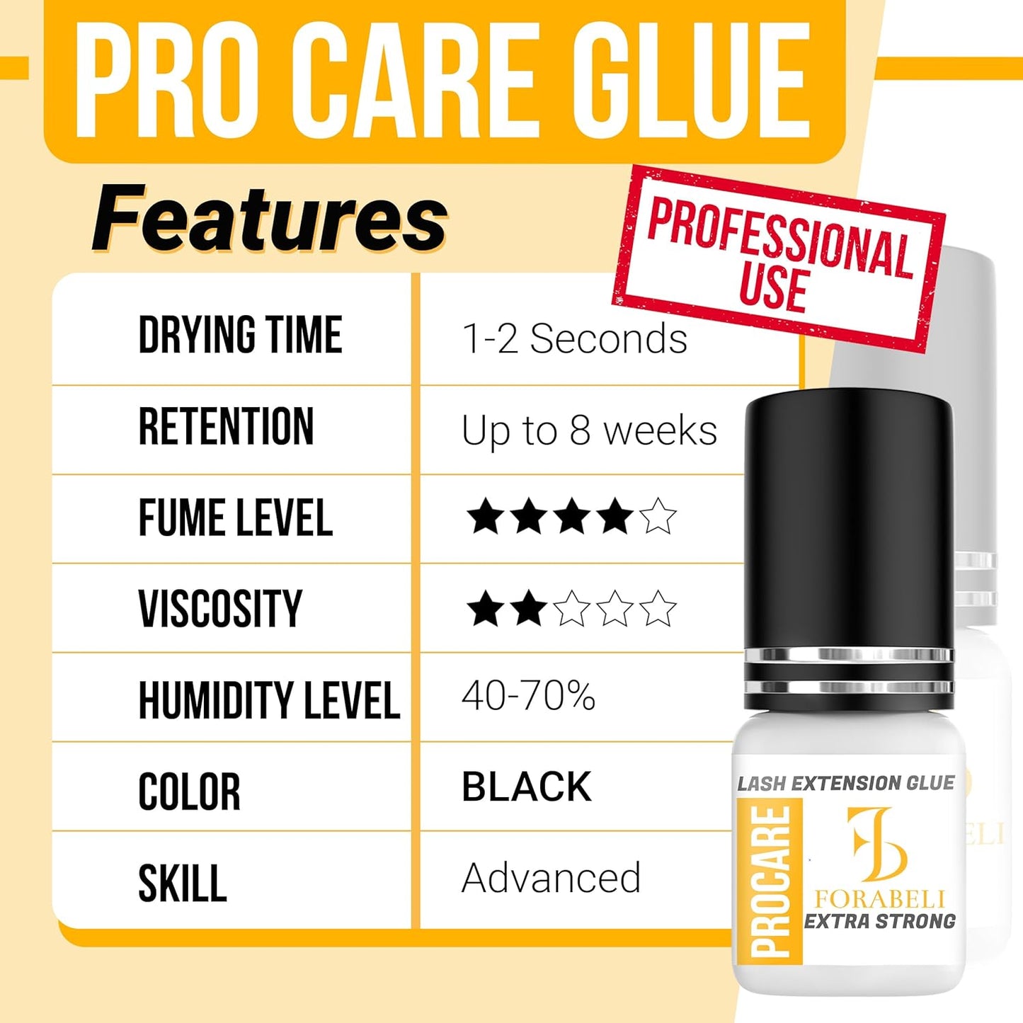 Forabeli Pro Care Lash Extension Glue, 1–2 Sec Fast Dry, 8 Week Retention, Advanced Bonding System, Professional Eyelash Extension Glue, Lash Adhesive for Eyelash Extensions-FemmiqueWomen