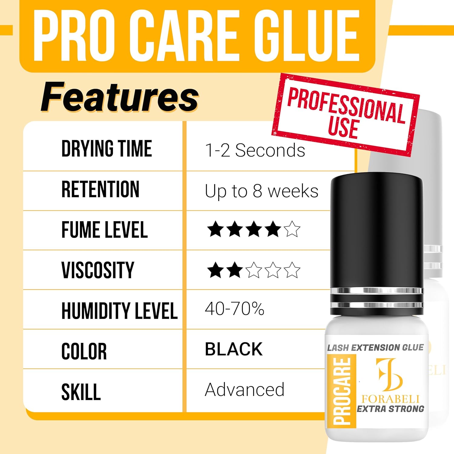 Forabeli Pro Care Lash Extension Glue, 1–2 Sec Fast Dry, 8 Week Retention, Advanced Bonding System, Professional Eyelash Extension Glue, Lash Adhesive for Eyelash Extensions-FemmiqueWomen