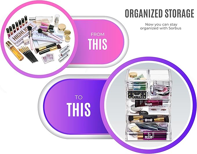 Sorbus Acrylic Makeup Organizer - Organization and Storage Case for Cosmetics Make Up & Jewelry - Big Clear Makeup Organizer for Vanity, Bathroom, College Dorm, Closet, Desk (3 Large, 4 Small Drawers)-FemmiqueWomen