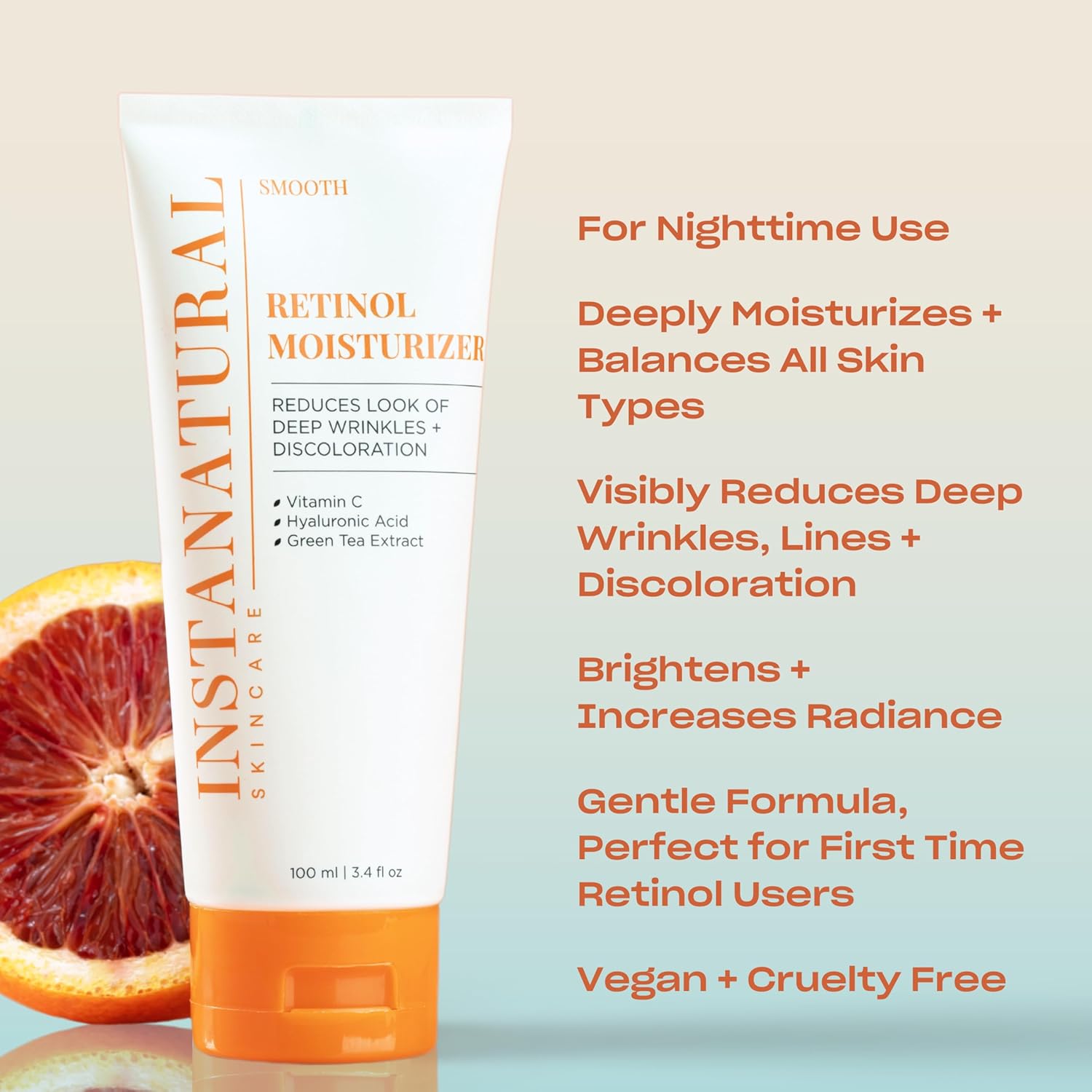 InstaNatural Retinol Moisturizer Nighttime Face Moisturizing Cream, Brightens and Reduces Signs of Aging, Wrinkles, Lines and Discoloration, with Vitamin C and Hyaluronic Acid, 3.4 Fl Oz-FemmiqueWomen