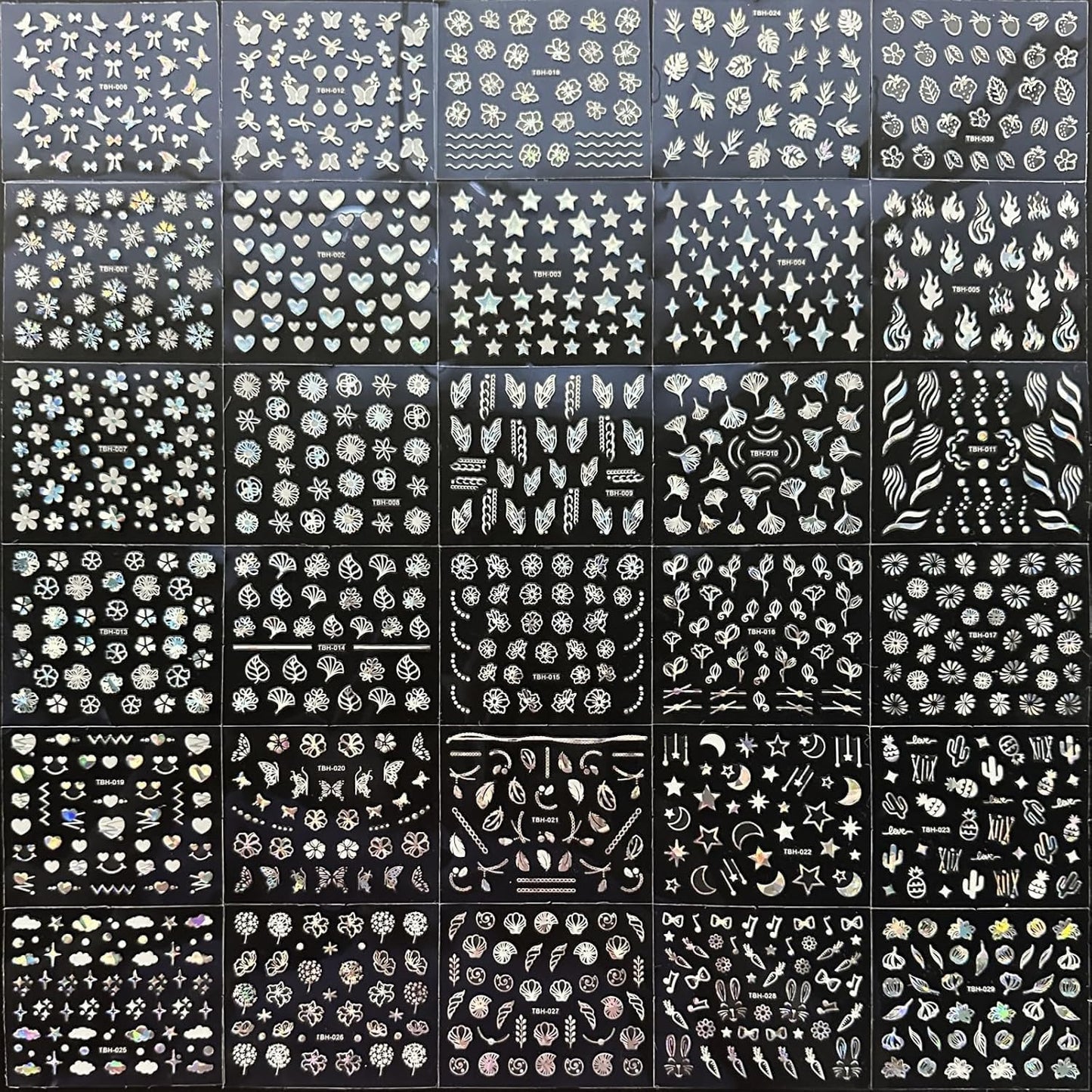 30 Sheets Aurora Flower Nail Art Stickers 3D Self Adhesive Flower Nail Stickers Aurora Moon Star Nail Decals Leaf Heart Nails Art Supplies Charms for Women Manicure Tips Decoration-FemmiqueWomen