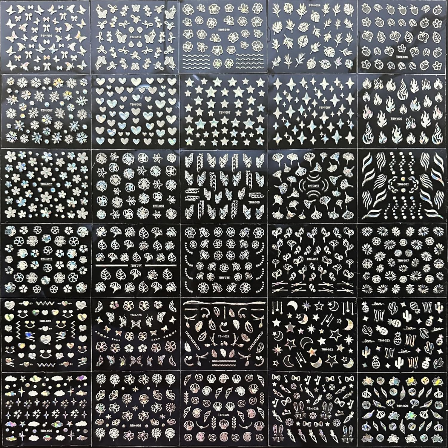 30 Sheets Aurora Flower Nail Art Stickers 3D Self Adhesive Flower Nail Stickers Aurora Moon Star Nail Decals Leaf Heart Nails Art Supplies Charms for Women Manicure Tips Decoration-FemmiqueWomen