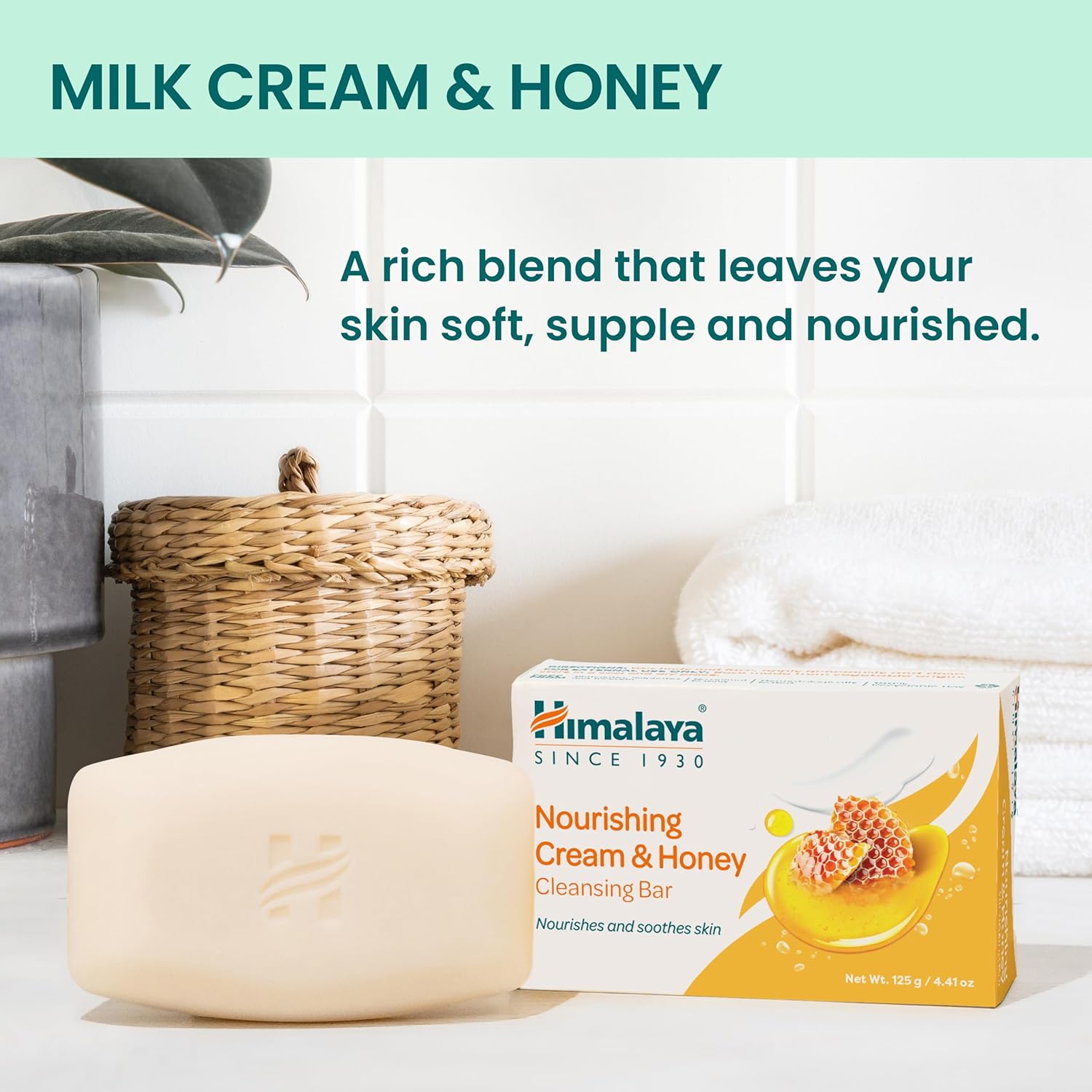 Himalaya Nourishing Cream & Honey Cleansing Bar, Face and Body Soap for Soft Skin, 4.41 oz, 12 Pack-FemmiqueWomen