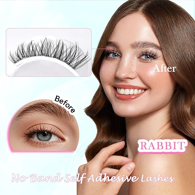 GAQQI Self Adhesive Eyelashes Clusters, No Glue Lash Clusters 10-16mm Wispy & Wet Cluster Lashes, No Band Press On Lashes, More Comfortable & Stronger Hold (Rabbit）-FemmiqueWomen