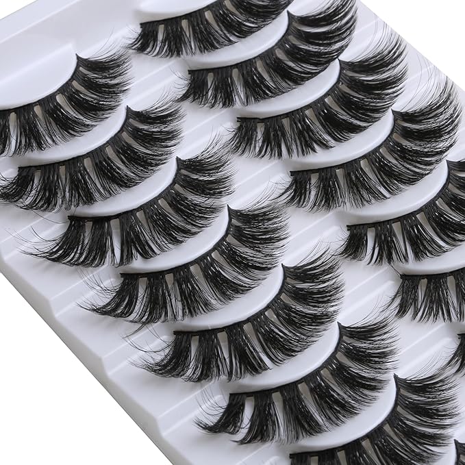 SUNWELL False Eyelashes 18mm Mink Lashes 8D Fluffy Faux Mink Lashes Dramatic Cat Eye Lashes Strips Soft Full Volume Fake Eyelashes 10 Pairs Pack-FemmiqueWomen