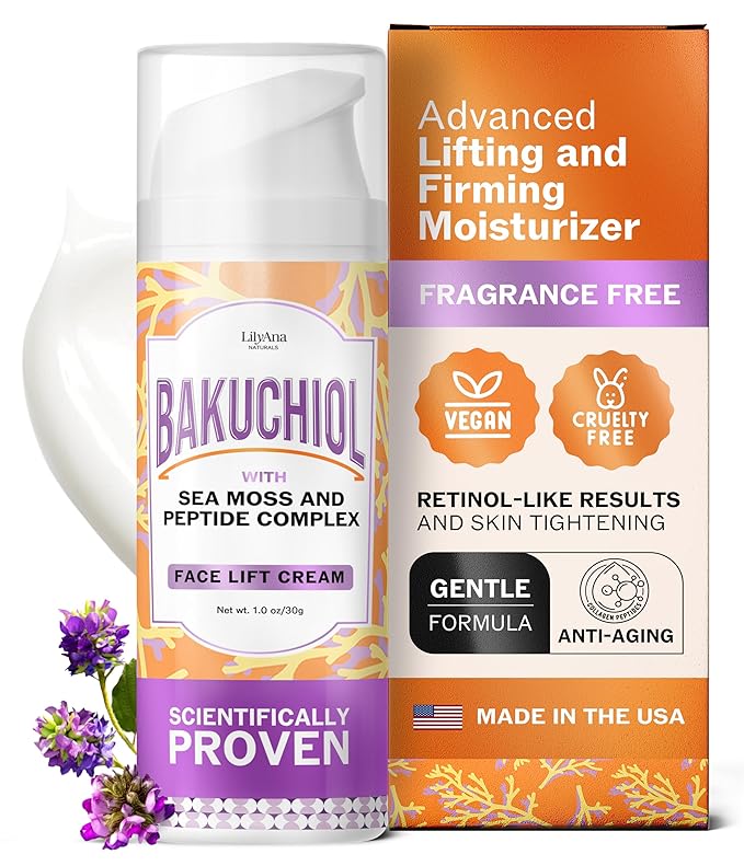 LilyAna Naturals Bakuchiol Face Lift Cream with Sea Moss and Peptide Complex - Face Cream for Women - Moisturizing and Lifting Facial Cream - Anti-Aging Overnight Moisturizer - Made in the USA - 1 oz-FemmiqueWomen