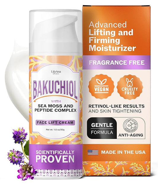 LilyAna Naturals Bakuchiol Face Lift Cream with Sea Moss and Peptide Complex - Face Cream for Women - Moisturizing and Lifting Facial Cream - Anti-Aging Overnight Moisturizer - Made in the USA - 1 oz-FemmiqueWomen
