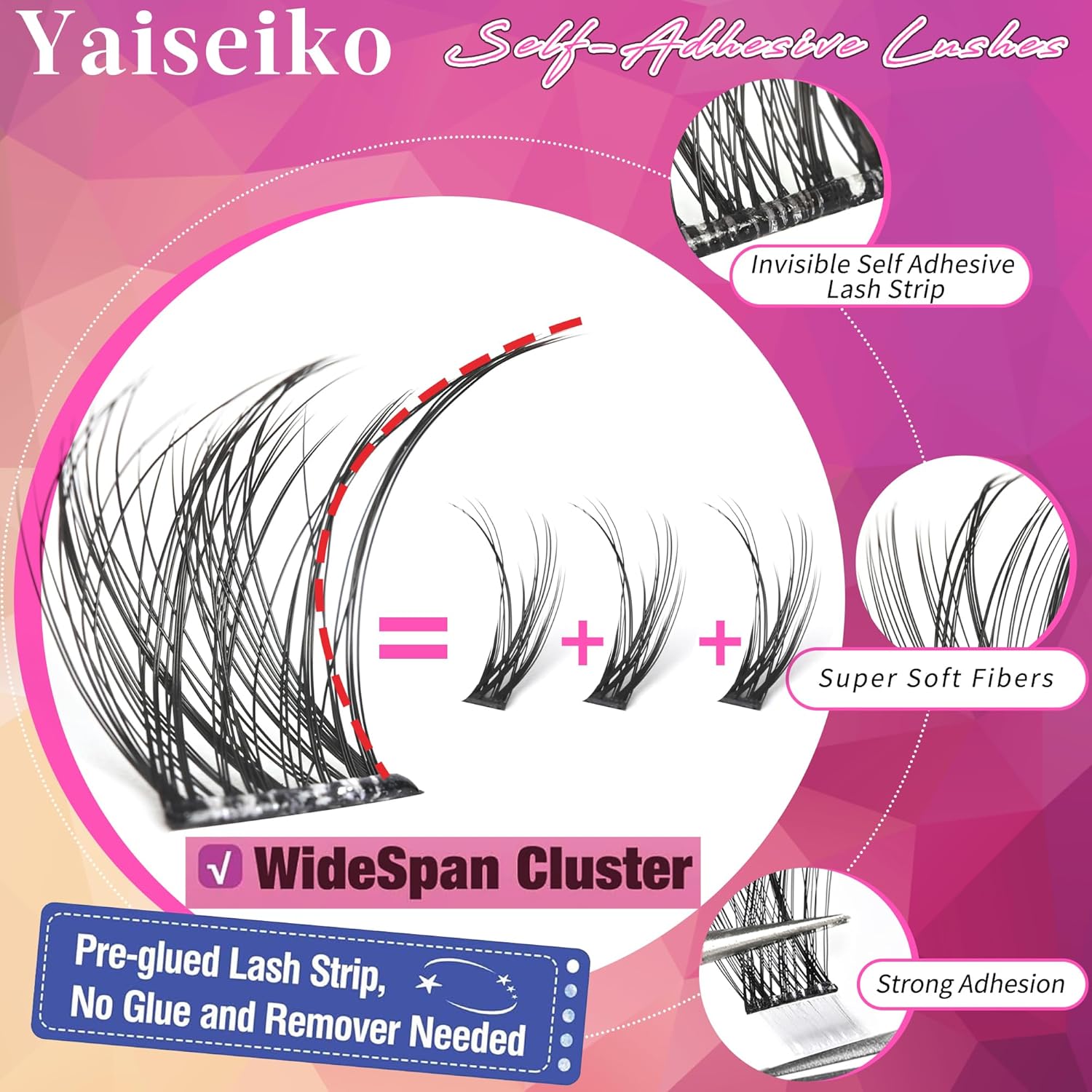 Self Adhesive Eyelashes Clusters Wispy Eyelash Extension Self Adhesive Eyelashes Reusable Press on Lashes No Glue Needed lash Clusters 10-16mm D Curl Individual Lashes Extensions with Tweezers-FemmiqueWomen