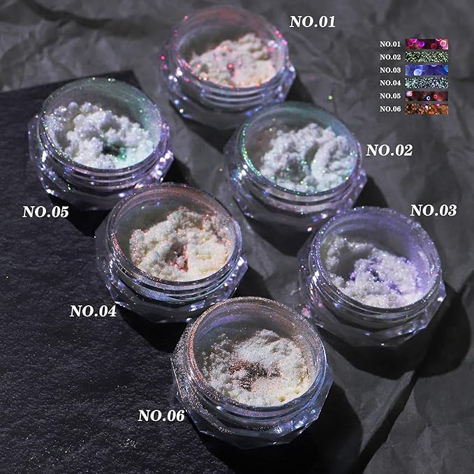 3 Boxes Ice Transparent Aurora Nail Powder Neon Rainbow Holographic Chameleon Powder Multi Chrome Iridescent Pigment Pearlescent Nail Art Glitters(Transparent#4#5#6)-FemmiqueWomen
