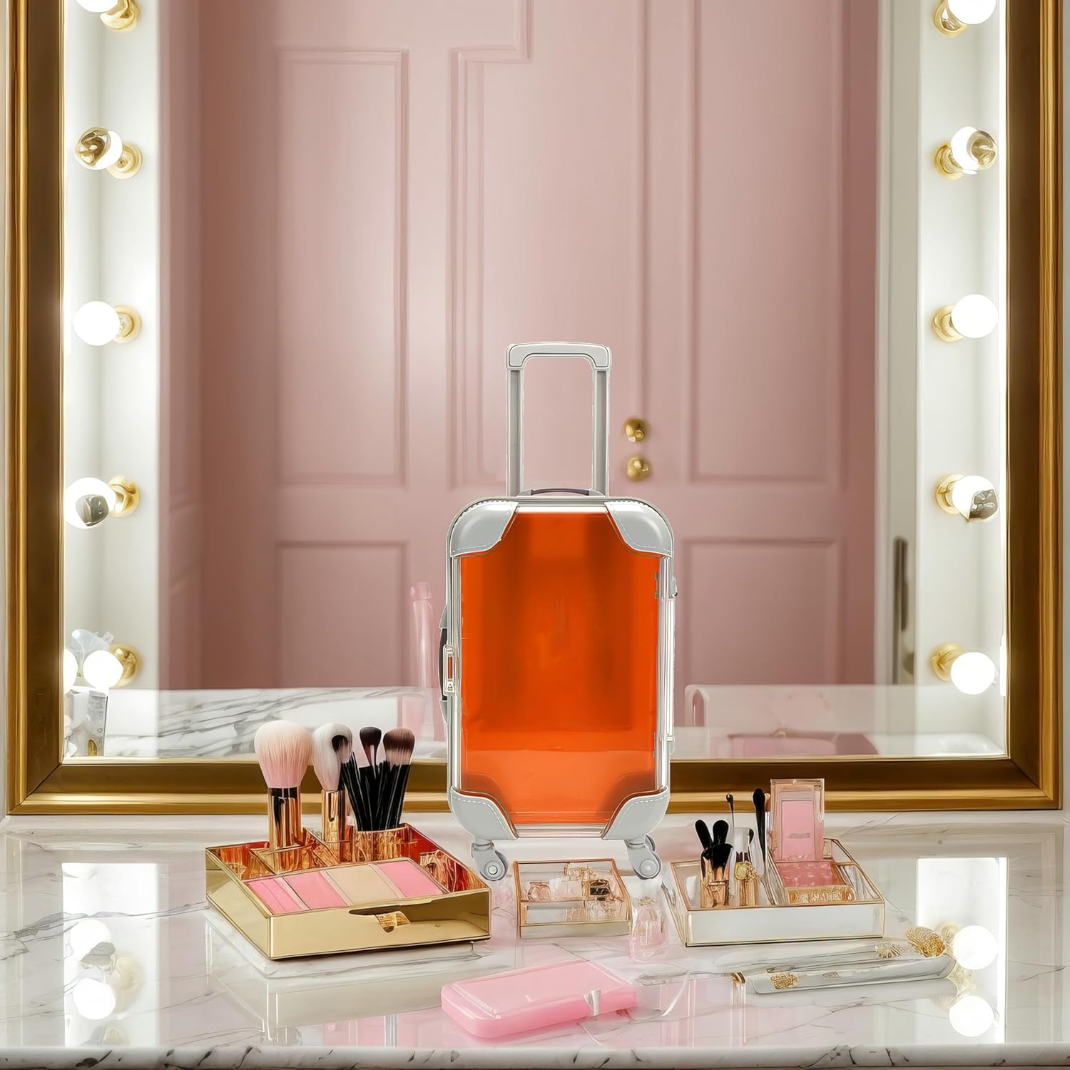 False Eyelash Storage Box, Portable Travel Organizer Mini Luggage False Eyelash Tray Makeup Tool (ORANGE)-FemmiqueWomen