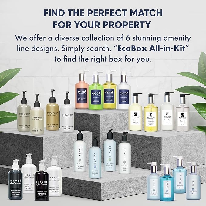 1-Shoppe Eco Botanics 10 Piece Ecobox All-In-Kit | White Tea and Honey Soap | 3 Shampoo, 2 Conditioner, 3 Body Wash & 2 Lotion | 10.14oz Hotel Soaps and Toiletries Bulk | Personal Care Products-FemmiqueWomen