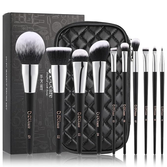 DUcare Makeup Brushes with Case 10Pcs Travel Makeup Brushset Women Gift Premium Synthetic Kabuki Foundation Blending Brush Face Powder Blush Concealers Eye Shadows with bag-FemmiqueWomen